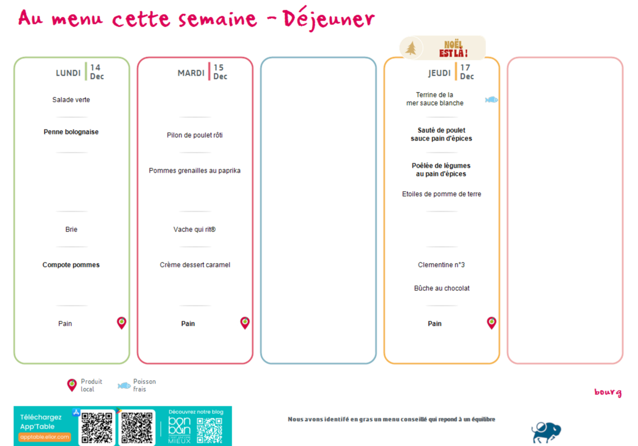 Menu du 14 au 17 décembre