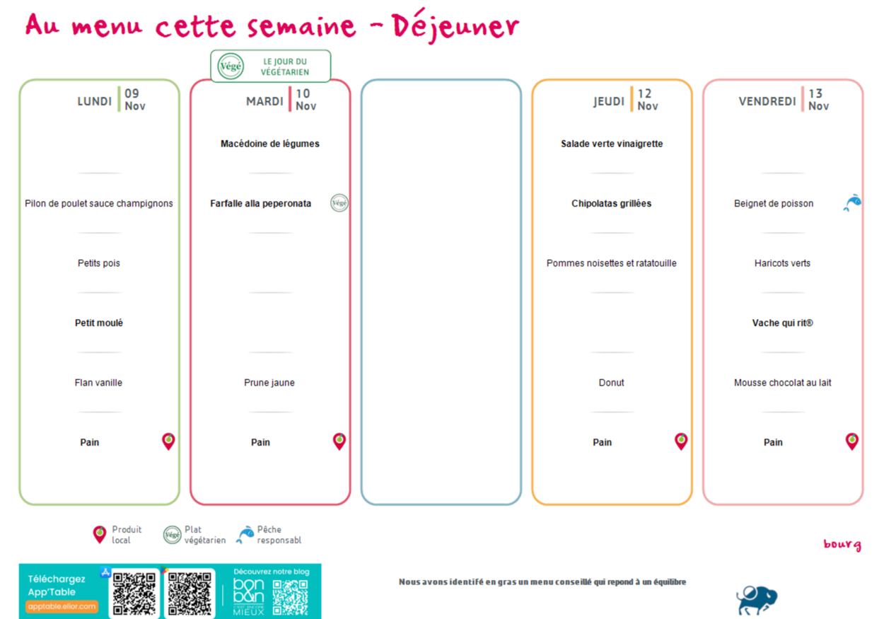 Menu du 9 au 13 novembre