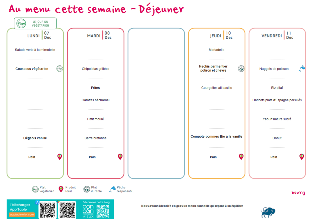Menu du 7 au 11 décembre